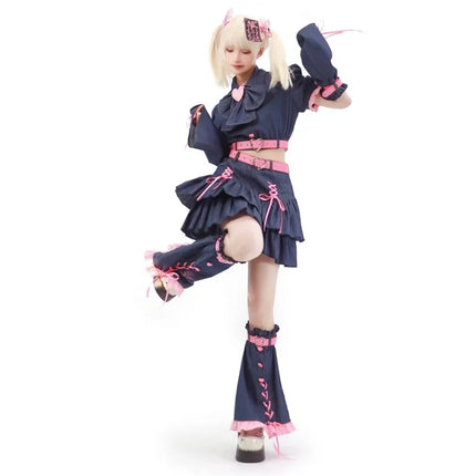 2024 Denim Sweetheart Y2k Set Japanese Kawaii Lolita Women Campus Style Dress Sets Black Harajuku Four-piece Mini Skirts Sets