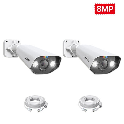 ZOSI 4K PoE Security Cameras with Ethernet Cables 8MP Weatherproof Outdoor Add-on Bullet/Dome Camera Only Work with ZOSI PoE NVR