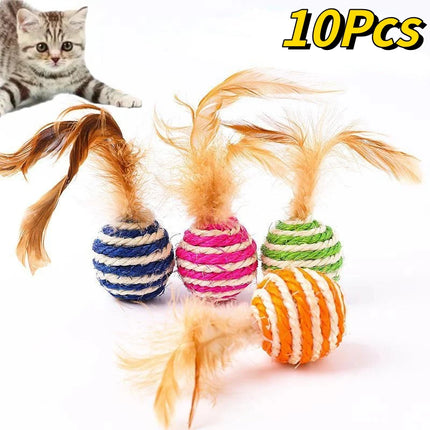 Pet Cat Toys Sisal Feather Ball Cat Scratch Ball Toys Pet Supplies Random Color  игрушки для кошек