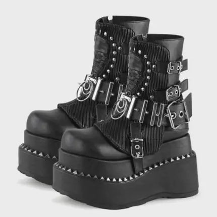 Size 47 Women Sliver Laser Shiny Patent Leather Cross Tied Lace Up Round Toe Platform Chunky Heels Ankle Boots Punk Short Boots