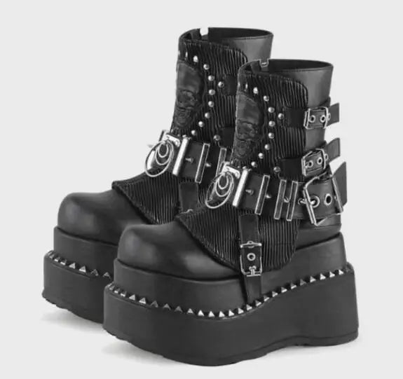 Size 47 Women Sliver Laser Shiny Patent Leather Cross Tied Lace Up Round Toe Platform Chunky Heels Ankle Boots Punk Short Boots