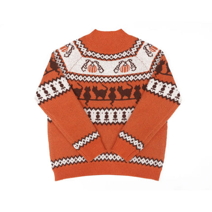 Women's Halloween Cat Pumpkin Pattern Turtleneck Knit Sweater Orange Casual Long Sleeve Pullover for Fall