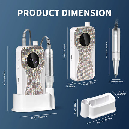 45000RPM Professional Electric Nail Drill Rechargeable Electric Portable Nail Sander File Low Noise for Manicure Salon