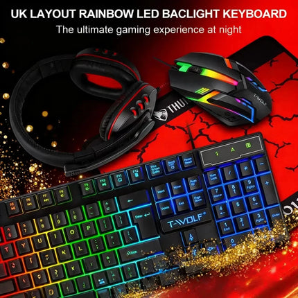 T-WOLF Thunderwolf TF880 Wired Keyboard, Mouse, Headphones and Audio Five-piece E-sports Game Enjoy Super Fast - product imag