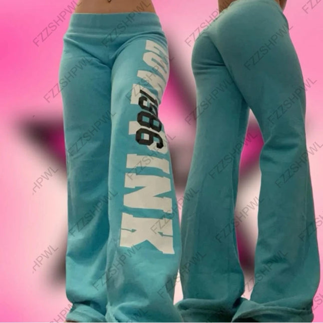 Pantalones casuales con estampado de letras retro americanas de los 2000, estilo versátil de chica sexy, estilo Harajuku de calle, pantalones casuales para mujer