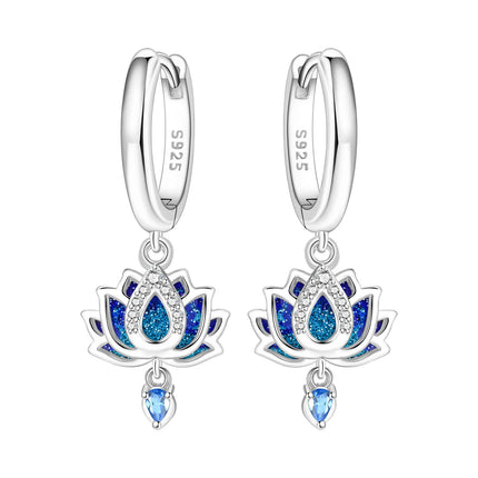 Orstarry Original 925 Sterling Silver Blue Iris Flower Earrings Women Hoop Earring Anniversary Jewelry Trendy Gifts