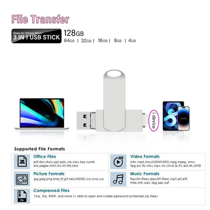 Rotate USB 3.0 Flash Drive 8GB 16GB with 3-in-1 Type-C to Lightning Interface 32GB Pendrive for iPad 11/12/13/14