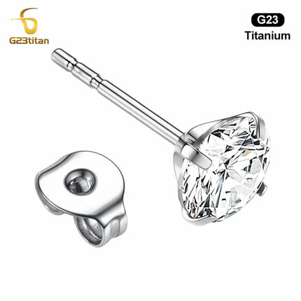 1 Pair Implant Grade G23 Titanium Stud Earrings for Men Women 2-6mm White Zircon Simple Initial Ear Piercing Jewelry Small Gifts
