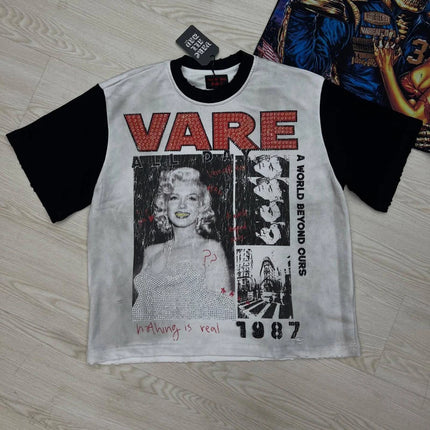 Street Trend Hip-hop Retro VARE ALL DAY Short-sleeved Casual Round-neck Men's Women's T-shirt Top