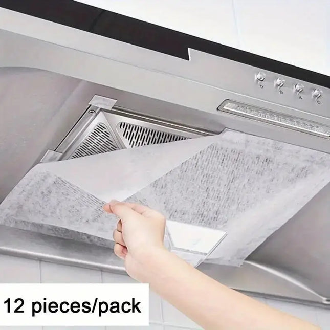 12-Pack Heavy-Duty Range Hood Filters - Oil-Absorbing Mesh Covers for Kitchen Ventilation, Easy Install - product image from