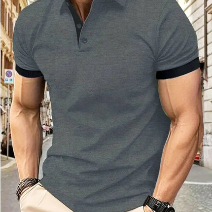 Men's short sleeve color matching fashion with men's lapel short sleeve