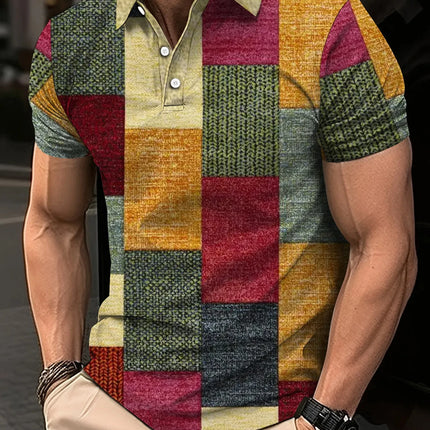 Fashion Harajuku Fitness Ropa Hombre Loose Casual Sportswear POLO Shirt Plaid Printing Button Short Sleeve Tee Shirts GYM Tops