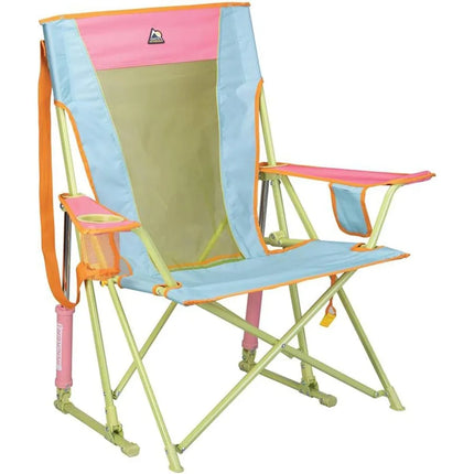 Comfort Pro Rocker Camping Chair for Outdoor Adventures: Portable Folding Rocking Chair with Durable Armrests and Builtin Drink