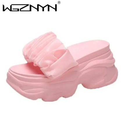 Women Summer Chunky Sandal Platform Slippers 9CM High Heels Ladies Hollow Out Slides Beach Flip-Flop Woman Sandalias De Mujer