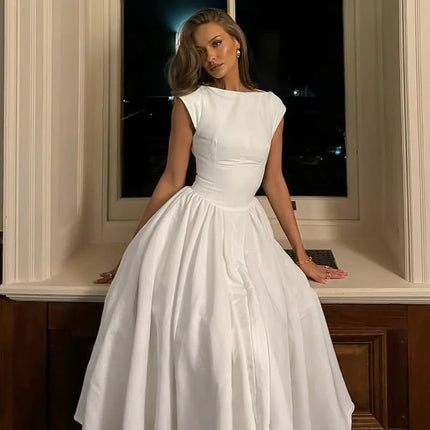 Elegant Socialite Solid Color Sleeveless Long Dresses Simple All-match Backless Temperament A-line Dress Fashion Commuting Style