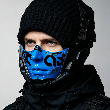 14Color Cyberpunk Half Face Mask Mecha Style Halloween Cosplay Mask Adjustable Strap Breathable Comfort Party Costume Face Cover