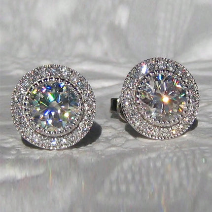 1pair Bridal Korean Style Earrings With Sparkling Round Stone & Full Drill Design, Elegant & Delicate Casual. Valentine's Day Accessories