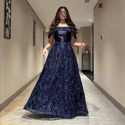 Customized Ball gown Sparkle Off-the-shoulder Cocktail Sequin Flowers Occasion Evening Gown vestido feminino festa luxo