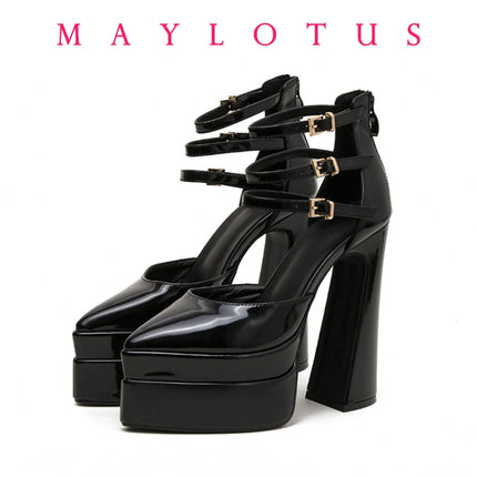Size 35-42 Point Toe High Heels Platform Women's Shoes With Straps Sexy Pump Latest Buckle Casual Pumps Female Chunky Shoes
