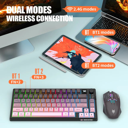 Premium Dual-Modes 2.4G+Bluetooth Keyboard Mouse Combo Rechargeable Keyboard With Display Screen & Knob For PC - product imag