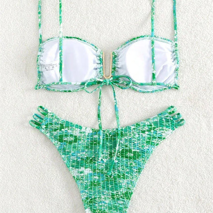 Sexy Pleate Micro Bikini Women U Neck Push Up Orange Floral Print Micro Swimsuit 2026 Summer Bathing Suit Lace Up Thong Swimwear