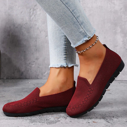 2026 Versatile Ultra-Light Women's Solid Color Knit Loafers, Lightweight Non-Slip Flat Casual Shoes.