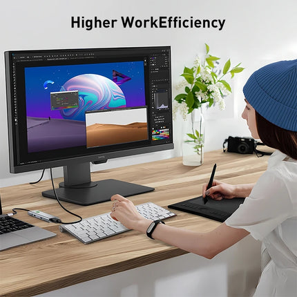 7-in-1 USB C Hub 4K60Hz HDTV One-Tap Screen Off 2xUSB-A 3.2 10Gbps 2xUSB-C 3.2 10Gbps PD 100W Aluminum for Laptop Home Office