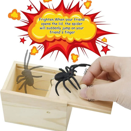 Spider Prank Box Pop Out Rubber Spider Handmade Wood Scare Box Party Game Surprise Joke Funny Trick Toy for Kids Halloween Gift