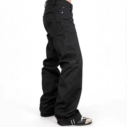 Mens Jeans Harajuku American Retro Black Flared Denim Pants Loose Straight Wide Leg Streetwear Summer Casual Vintage Unisex New