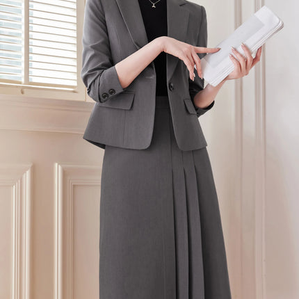 Notch Lapel Single-Button Suit Dress Set - Minimalist Elegant High-End Comfortable Workplace Two-Piece Blazer Outfit