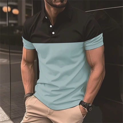 Fashion Two Tone Splicing Printed Men's Polo T Shirt Summer Lapel Short Sleeve Tops Business Casual Golf Wear Oversized T-shirts