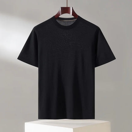 100% Lyocell Men's T-Shirt Casual Solid Color Knitted Pullover Short-Sleeved Loose Round Neck Tees Pull Vest Tops