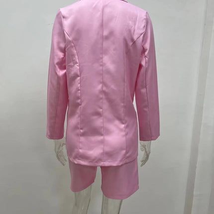 Spring and Autumn Minimalist Style Solid Color Long Sleeved Suit Jacket Fashionable Casual Shorts Set
