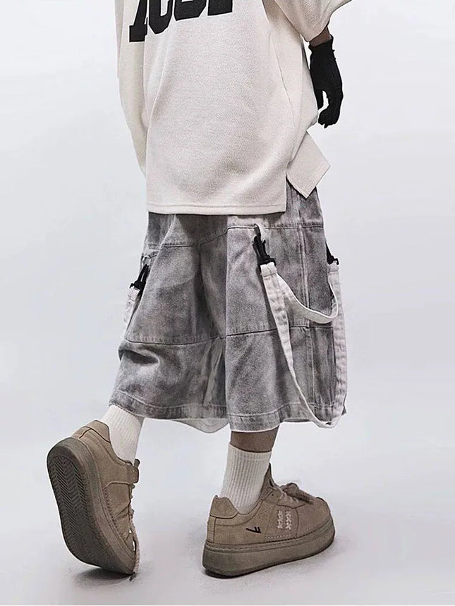 Pantalones vaqueros rotos retro de hip-hop para hombre, estilo casual americano de verano, holgados, estilo callejero, con retales lavados, shorts masculinos ahuecados