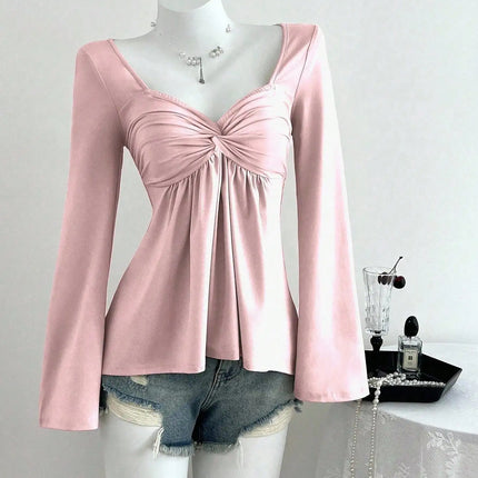 Spring and Autumn New French Design with Twisted Chest, Fashionable Style, Autumn and Winter Hoodie, Long Sleeve Top for Women