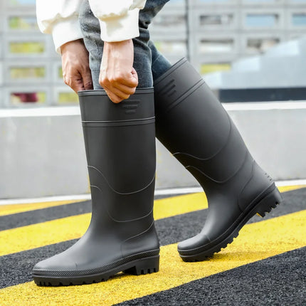 Men's High-Top Rain Boots, Black, Non-Slip, Waterproof, Wear-Resistant, Outdoor Boating, Fishing, Long-Tube Water Shoes, Farm Work Rain Boots