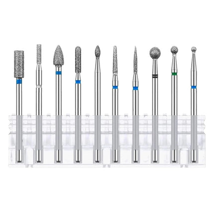 10-Piece Professional Nail Drill Bit Set: Tungsten Carbide Diamond Tips for E-File, Manicure & Pedicure, Acrylic/Gel Nails Cu...