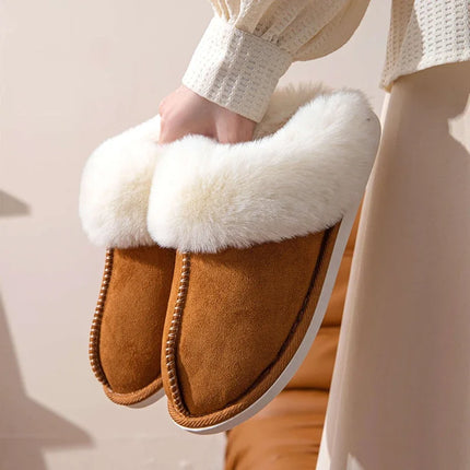2024 Winter Warm Flat Fur Slippers Women Faux Suede Fluffy Furry Home Slides Woman Comfort Non Slip Indoor Floor Cotton Shoes