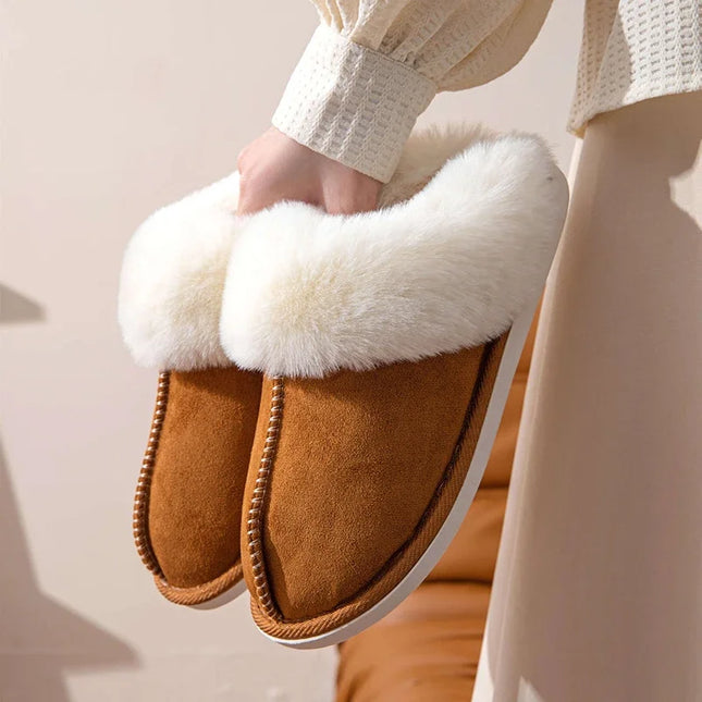 2024 Winter Warm Flat Fur Slippers Women Faux Suede Fluffy Furry Home Slides Woman Comfort Non Slip Indoor Floor Cotton Shoes