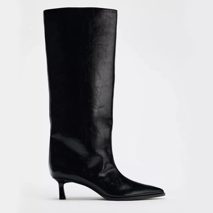 Bla Wide Boot Tube Pointed Toe  Heel High Tube Pants Long Boots Faion Knight Boots Women's New Autumn Winter oes