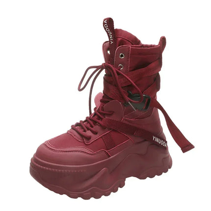Hot Fashion Women Chunky Platform Motorcycle Boots White Lace Up Thick Bottom Shoes Woman Autumn Winter Ankle