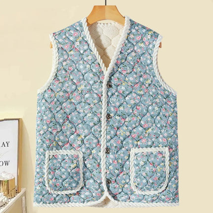 2025 New Winter Floral Kimchi Vest Quilted Vest Women's Ethnic Style Printing Thermal Vest