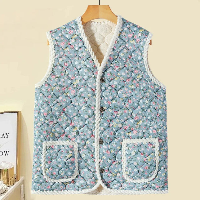 2025 Neue Winter Blumen Kimchi Weste Gesteppte Weste Damen Ethnische Stil Druck Thermoweste