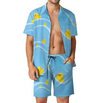 Summer Yellow Rubber Duck 3D Print Men Shirt Sets Short Sleeve Shirt Oversized Beach Shorts Streetwear Hawaiian Suits Clothes