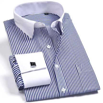 Men's Spread Collar French Cuff Dress Shirt Long Sleeve Formal Business Buttons Male Wedding Shirts Regular Fit Cufflinks Shirt