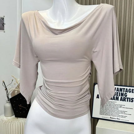 Sexy Summer Off Shoulder T shirt Women Elegant Batwing Short sleeve Cowl Neck Tops Korean Chic Tight Tshirt Lady Tees 2025 New