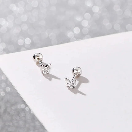 Silver Color Simple Small Rose Star Stud Earrings Tragus Cartilage for Women Hypoallergenic Daily Wear Ear Piercing Jewelry Gift
