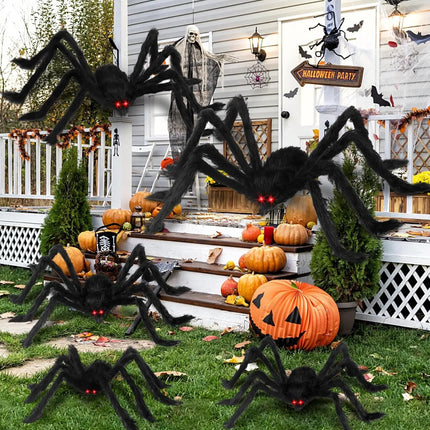 Giant Black Plush Spider Halloween Decoration 30-200cm Horror Haunted House Props Indoor Outdoor Party Scary Decor