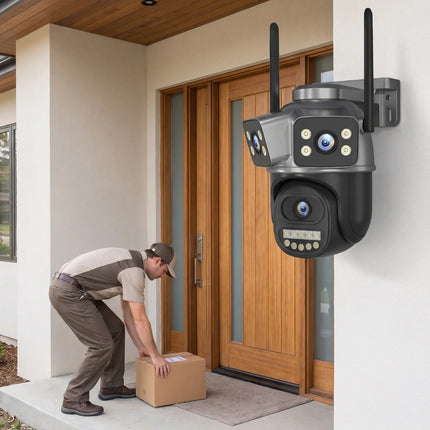 6MP Three Lens WiFi Security Camera Outdoor PTZ IP Camera Triple Screen Display Human Detection Two Way Audio Full Color Night Vision H265 Surveillance Camera