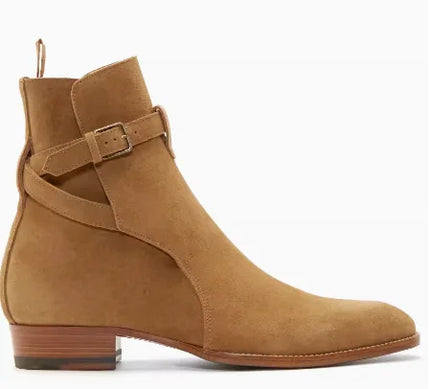 Black Buckle Genuine Leather Ankle Boots for Men Low-heeled Western Boots Safety Shoes Man for Work Handmade Winter Desert Boots